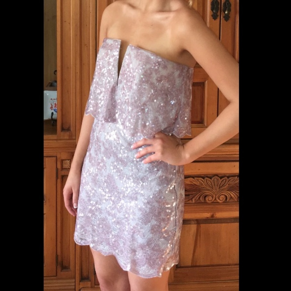 BCBG Kate Scallop sequin strapless dress